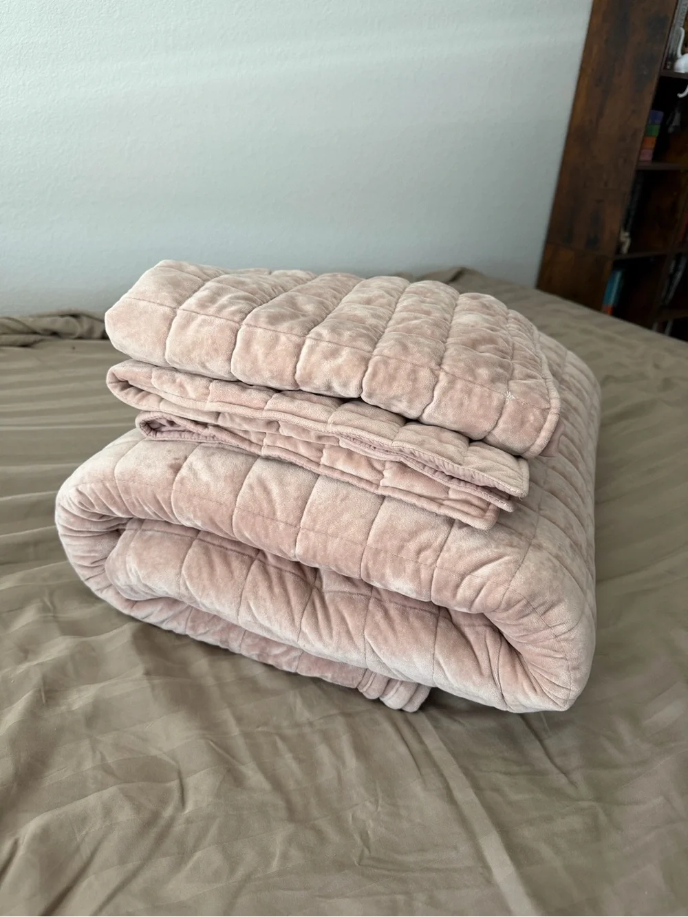 Blush Pink Quilted Velvet Comforter Set
